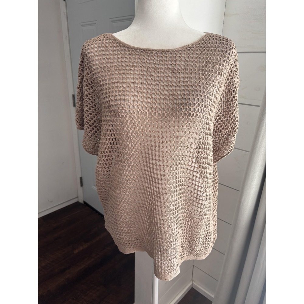 Chicos Sweater Womens 2 Crochet Knit Short Sleeve Pullover Linen Cotton Beach